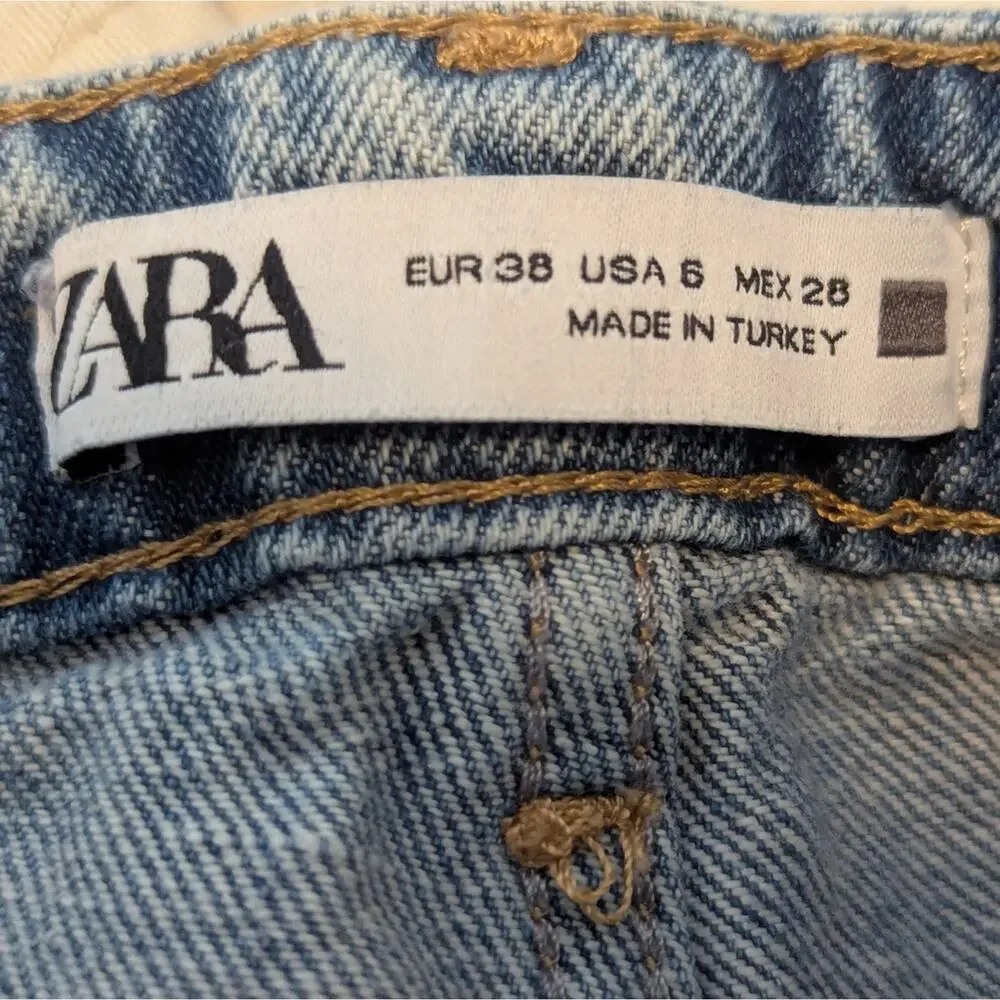 Zara Distressed Wide Baggy Barrel Leg Mom Jeans Sz 6 - Picture 7 of 7